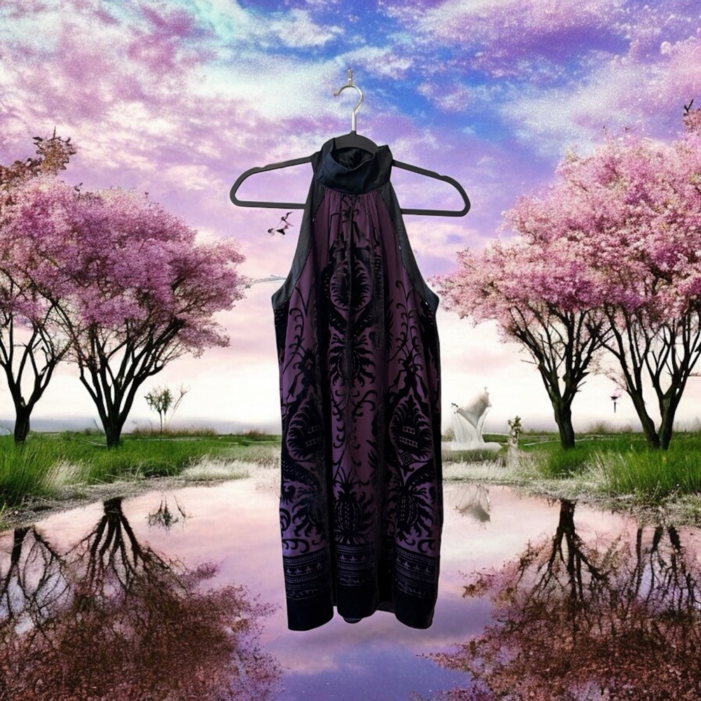 Elegant Purple & Black Halter Dress